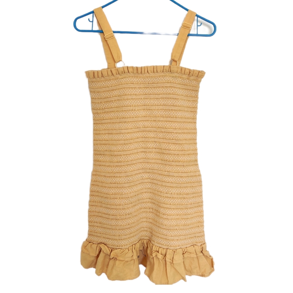 American Eagle Mustard Yellow Smocked Bodycon Ruffled Mini Dress - Picture 4 of 6
